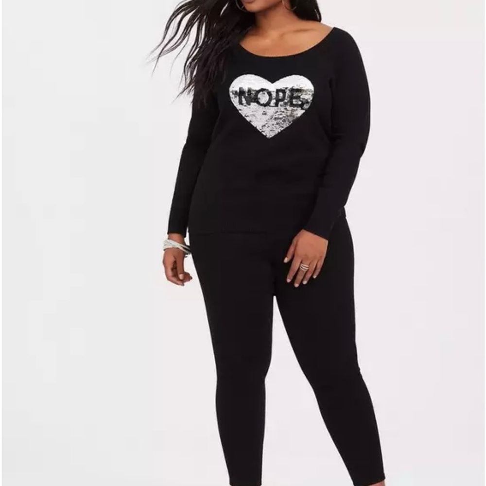 Torrid Black and Silver Reversible Sequin Heart Pullover - Picture 3 of 9